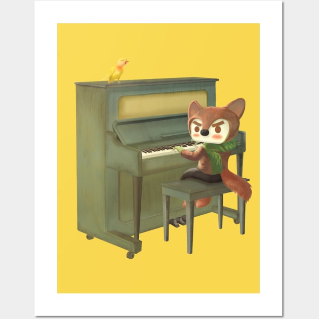 Fox Playing Piano Wall Art by zkozkohi